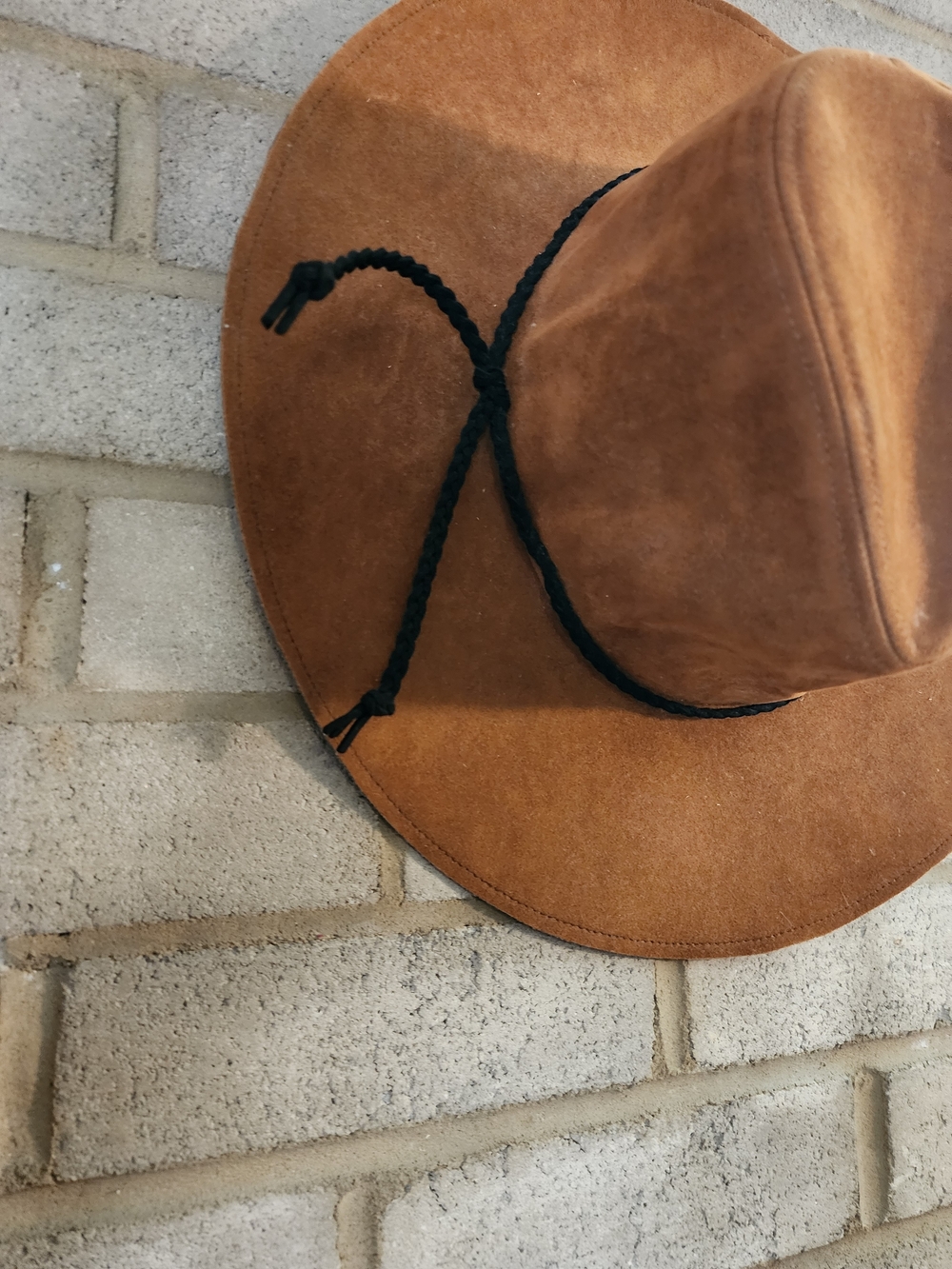 Altar'd State Brown Suede Wide-Brim Hat with Braided Chin Cord - Picture 2 of 7
